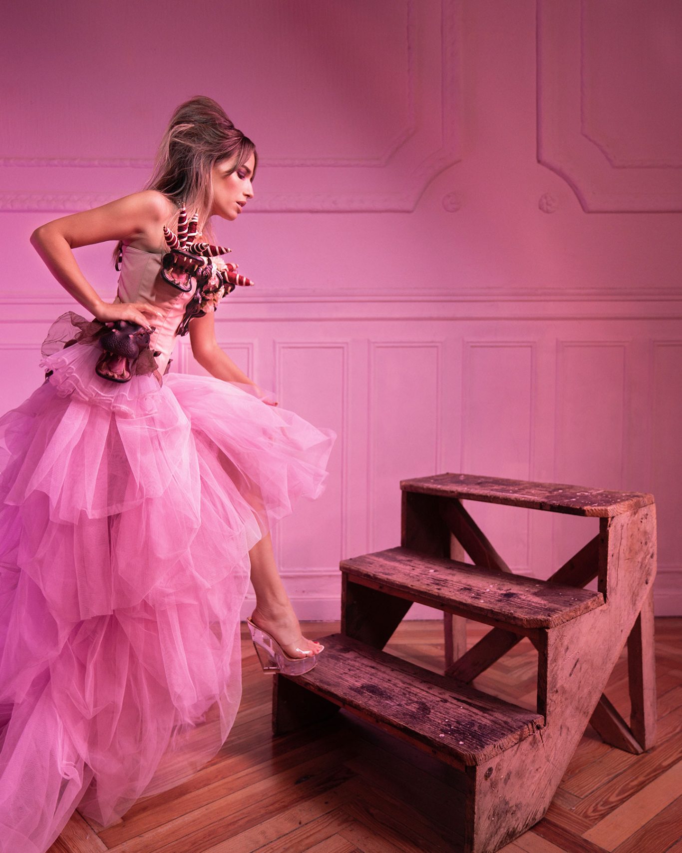 Cinderella Editorial portrait of journalist and television presenter Flora González. Creative direction and photography by Raúl Rosillo.