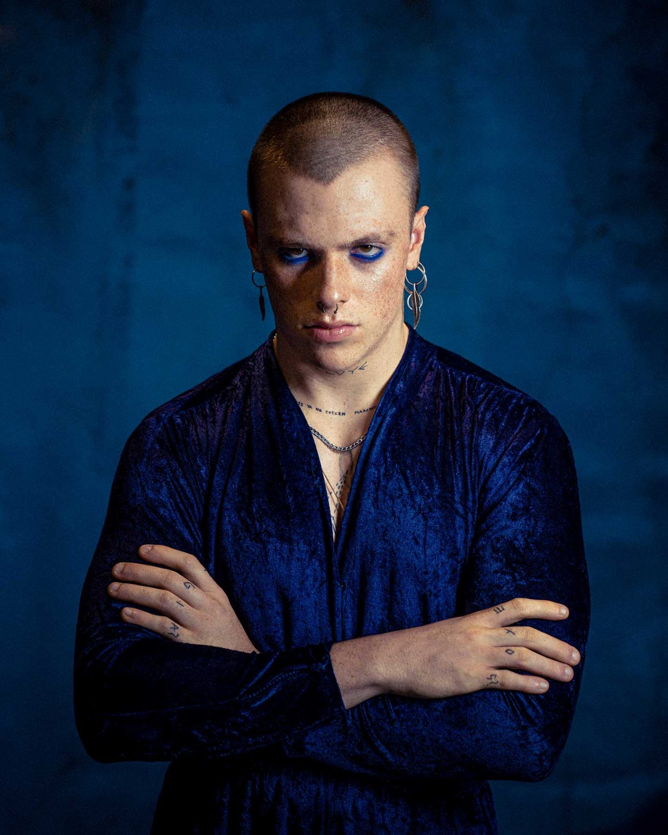 Tired Blue Portrait of Manuel Macías in “Tired Blue”, editorial for Kaltblut Magazine photographed by Raúl Rosillo.